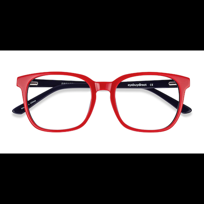 Unisex s square Red & Navy Acetate Prescription eyeglasses - Eyebuydirect s Firework