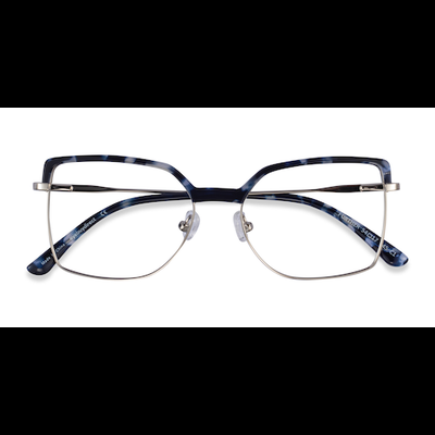 Unisex s geometric Blue Floral & Silver Acetate, Metal Prescription eyeglasses - Eyebuydirect s Further