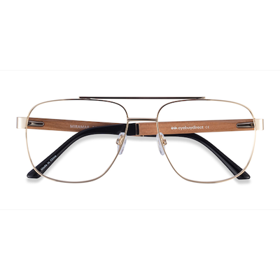 Unisex s aviator Gold Mixed Wood,Metal Prescription eyeglasses - Eyebuydirect s Miramar
