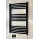 Greened House 500w x 800h Black Electric Curved Heated Towel Rail Bathroom Radiator + Timer and Room Thermostat
