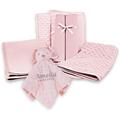 Hoolaroo Personalised Embroidered Newborn Baby Cot Bedding Set Blanket Sheets and Comforter Large Gift Box New Baby Girl Boy (Pink Bunny Set)