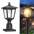 Greluna Solar Post Lights, Dusk to Dawn Solar Lamp Post Light with Pier Mount Base, Solar Post Lights Outdoor Waterproof for Garden Yard Landscape Pole Pillar, Outside Decorative Lamp(Warm White)