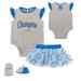 Newborn Heather Gray/Powder Blue Los Angeles Chargers All Dolled Up Three-Piece Bodysuit, Skirt & Booties Set