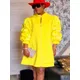 Mini robe jaune à col haut pour femme manches bouffantes trois quarts fermeture éclair