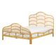 Bett Hellbraun Rattan und Mahagoniholz mit Lattenrost 140 x 200 cm Hohes Kopf- und Fußteil Boho Doppelbett Schlafzimmer Ausstattung Möbel