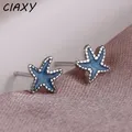 CIAXY – Mini boucles d'oreilles en forme d'étoile de mer couleur argent glaçure goutte bleu