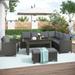 Gray Patio Furniture Set, 6 Piece Outdoor Conversation Set, Dining Table Chair with Bench and Cushions