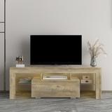 Light Walnut Modern Grey Oak TV Stand with LED RGB Lights and Storage (Up to 55" TV)