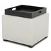 Storage Ottoman Cube with Tray,Footrest Stool Seat Serve as Side Table, PU Leather in Light Gray