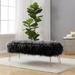 Modern Contemporary Faux Fur Long Bench Ottoman Foot Rest Stool/Seat with Gold Metal Legs