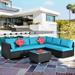 Black 7-Piece Patio Couch with Glass Table