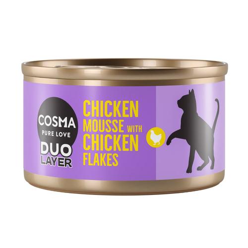 24x70g Cosma DUO Layer: Hühnchenmousse mit Hühnchenstückchen Katzenfutter Nass