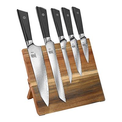 Mercer Culinary 6-Piece Damascus-Style Knife Set with Magnetic Acacia Stand M21995AC