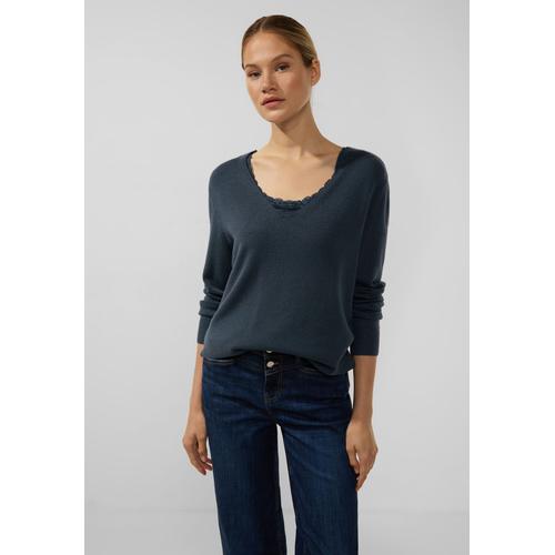 V-Ausschnitt-Pullover STREET ONE Gr. 40, grün (cool vintage green) Damen Pullover V-Pullover aus softem Materialmix