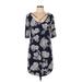 Just Be... Casual Dress - Shift Scoop Neck 3/4 sleeves: Blue Floral Dresses - Women's Size Large