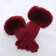 Fashion Women Winter Warm Suede Leather Touch Screen Glove Female Faux Rabit Fur Embroidery Plus