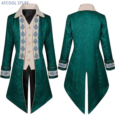 Grüne viktorianische Adlige Jacke Mittelalter Cosplay Piraten Smoking Herren Renaissance Kleid Steampunk Frack Halloween Kostüm Party Image