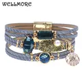 WELLMORE frauen armband glas leder armbänder für frauen charme armband mode weibliche schmuck