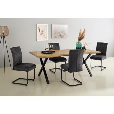 Esstisch HELA "GRETA BESTSELLER", beige (natur, schwarz, wildeiche), B:200cm H:76cm T:100cm, Tische, Baumkantentisch (Nachb.), versch. Größen, 46mm Stärke, Küchentisch Image