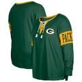 Women's New Era Green Bay Packers Plus Size Lace-Up Notch Neck Long Sleeve T-Shirt