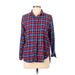 H&M Long Sleeve Button Down Shirt: Blue Plaid Tops - Women's Size 12