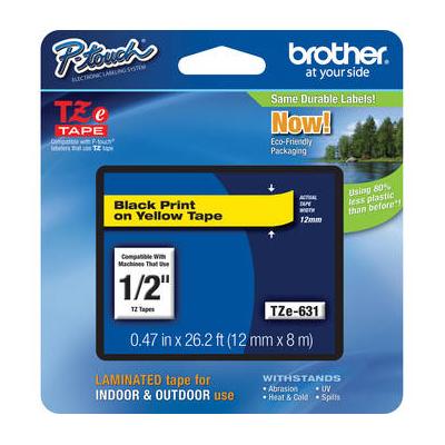 Brother TZe631 Laminated Tape for P-Touch Labelers (Black on Yellow, 0.5