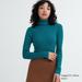 Women's Extra Fine Merino Ribbed Turtleneck Long-Sleeve Sweater | Green | 2XS | UNIQLO US