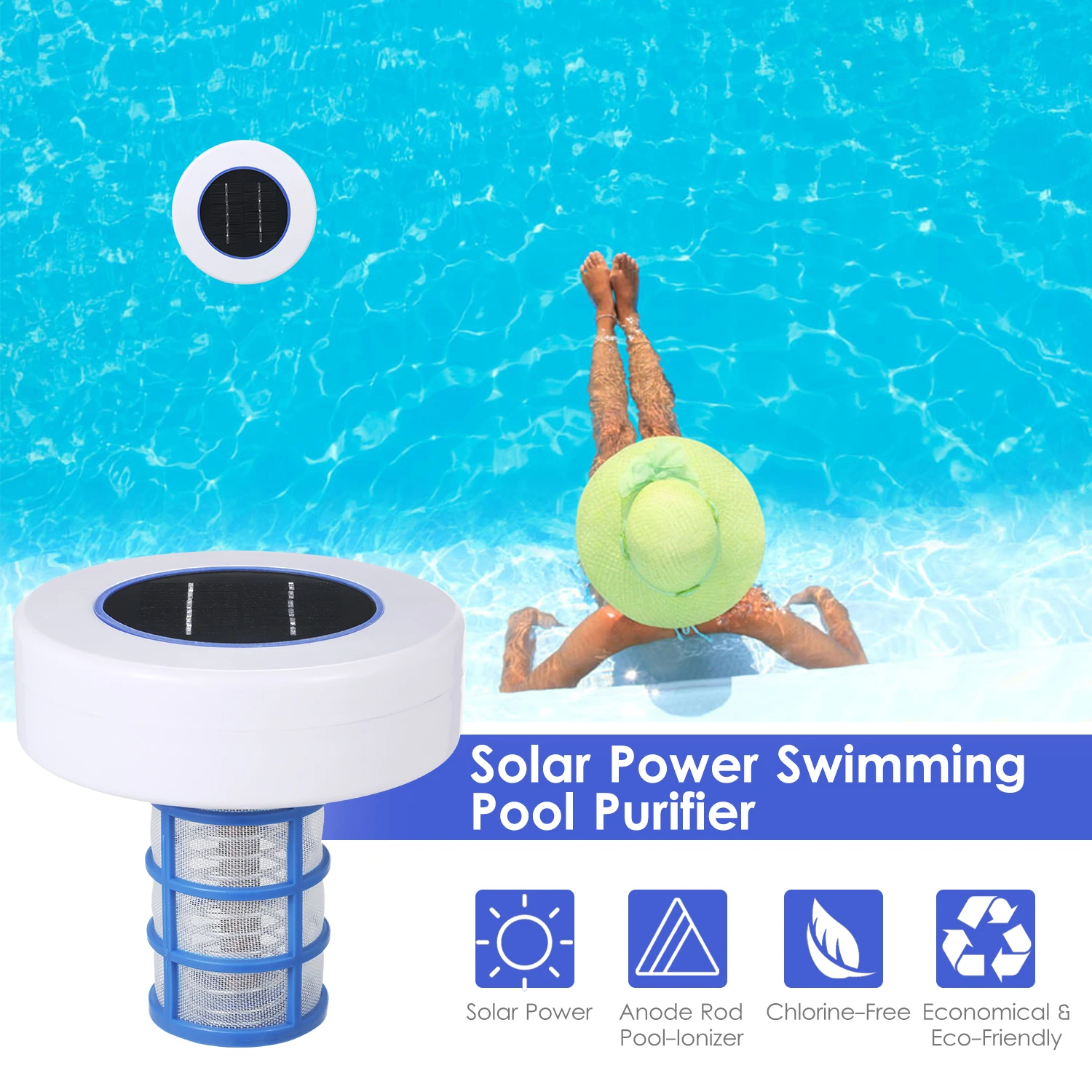 Pool reinigungs geräte Solarenergie Schwimmbad reiniger Pool-Ionisator Wasser algen hemmung Chlor freier Wasser prozessor Image