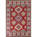 Red Geometric Kazak Oriental Area Rug Hand-Knotted Wool Carpet - 8'1" x 11'0"