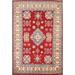 Kazak Oriental Area Rug Hand-Knotted Geometric Red Wool Carpet - 4'10" x 7'0"