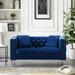 59.4 Inch Velvet Upholstered Loveseat Sofa, Tufted Back Sofa with Jeweled Buttons and Nailheads & Square Arm Design, 2 Pillows