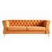 Velvet Upholstered 3-Seater Sofa Modern Living Room Couch Sofa with Deep Tufted Diamond Seam Shape Back Sofa & Golden Metal Legs