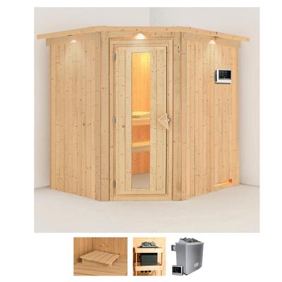 Sauna KARIBU "Siirin", beige (naturbelassen), Saunaofen, externe Steuerung, 9 kW, Saunen, 9 KW-Ofen mit externer Steuerung