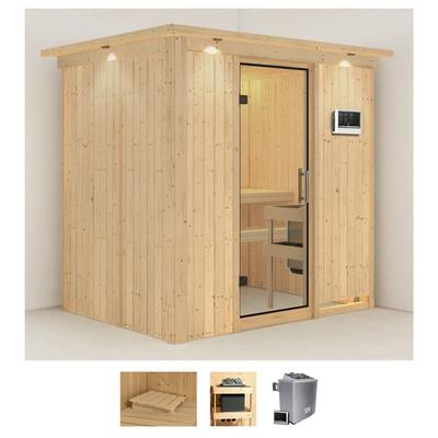 Sauna KARIBU "Bedine", beige (naturbelassen), Saunaofen, externe Steuerung, 9 kW, Saunen, 9 KW-Ofen mit externer Steuerung