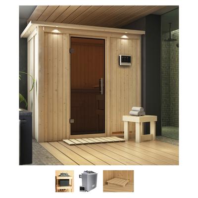 Sauna KARIBU "Vada", beige (naturbelassen), Saunaofen, externe Steuerung, 9 kW, Saunen, 9 KW-Ofen mit externer Steuerung