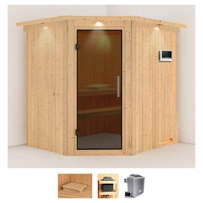 Sauna KARIBU "Siirin", beige (naturbelassen), Saunaofen, externe Steuerung, 9 kW, Saunen, 9 KW-Ofen mit externer Steuerung