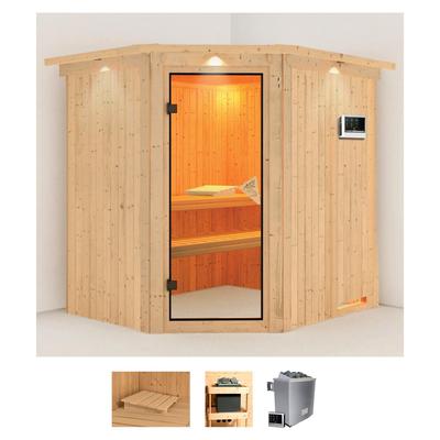 Sauna KARIBU "Siirin", beige (naturbelassen), Saunaofen, externe Steuerung, 9 kW, Saunen, 9 KW-Ofen mit externer Steuerung