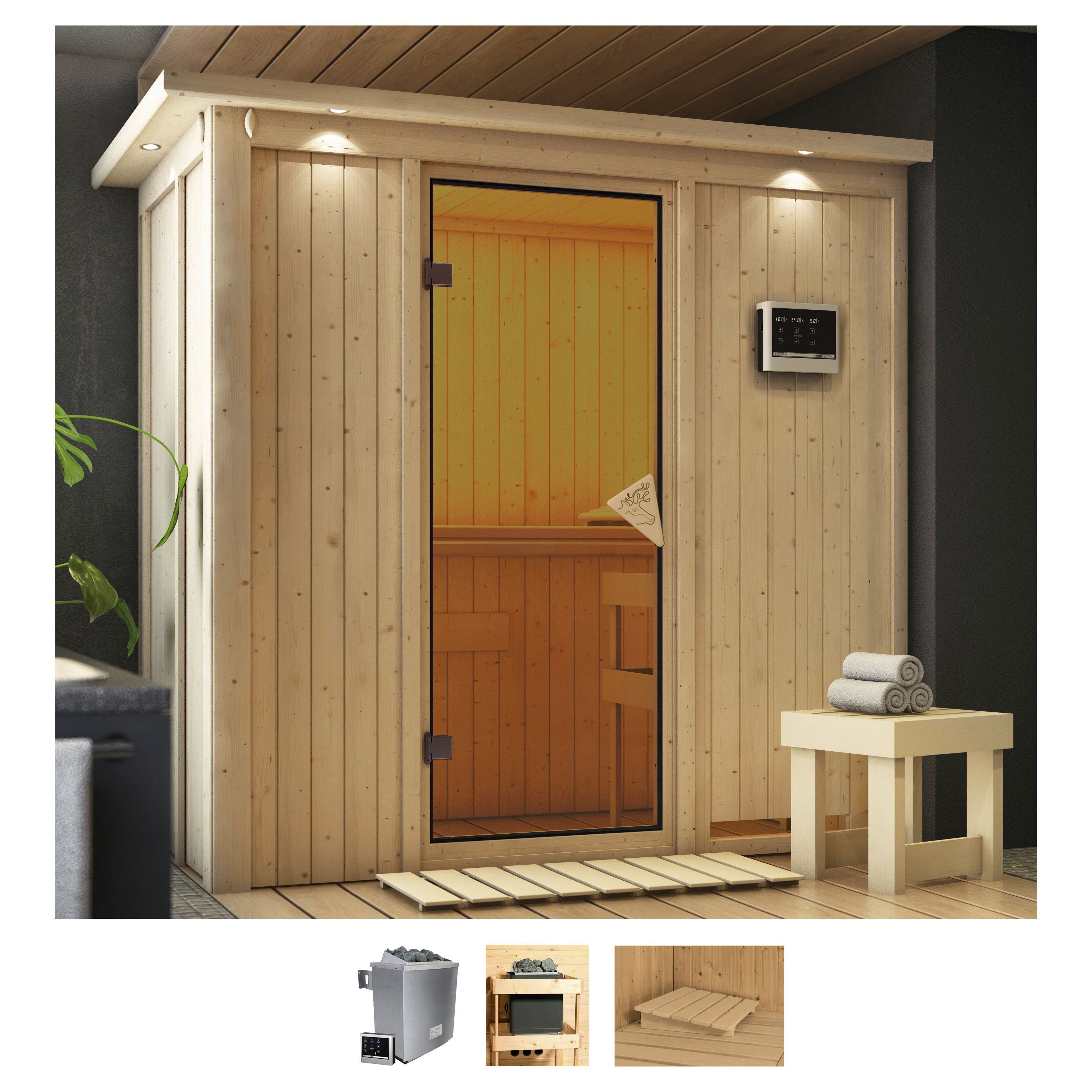 Sauna KARIBU "Vada", beige (naturbelassen), Saunaofen, externe Steuerung, 9 kW, Saunen, 9 KW-Ofen mit externer Steuerung Image