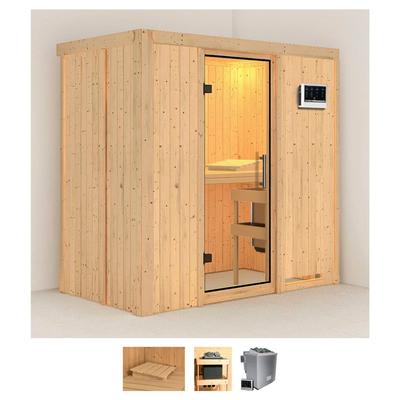 Sauna KARIBU "Vada", beige (naturbelassen), Bio-Ofen, externe Steuerung, 9 kW, Saunen, 9 KW-Bio-Ofen mit externer Steuerung