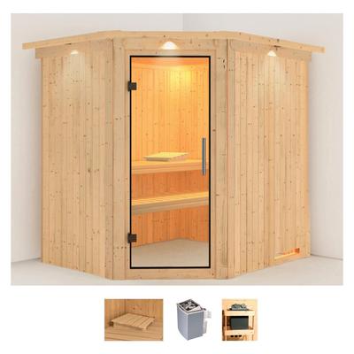Sauna KARIBU "Siirin", beige (naturbelassen), Saunaofen, integrierte Steuerung, 9 kW, Saunen, 9 KW-Ofen mit integrierter Steuerung