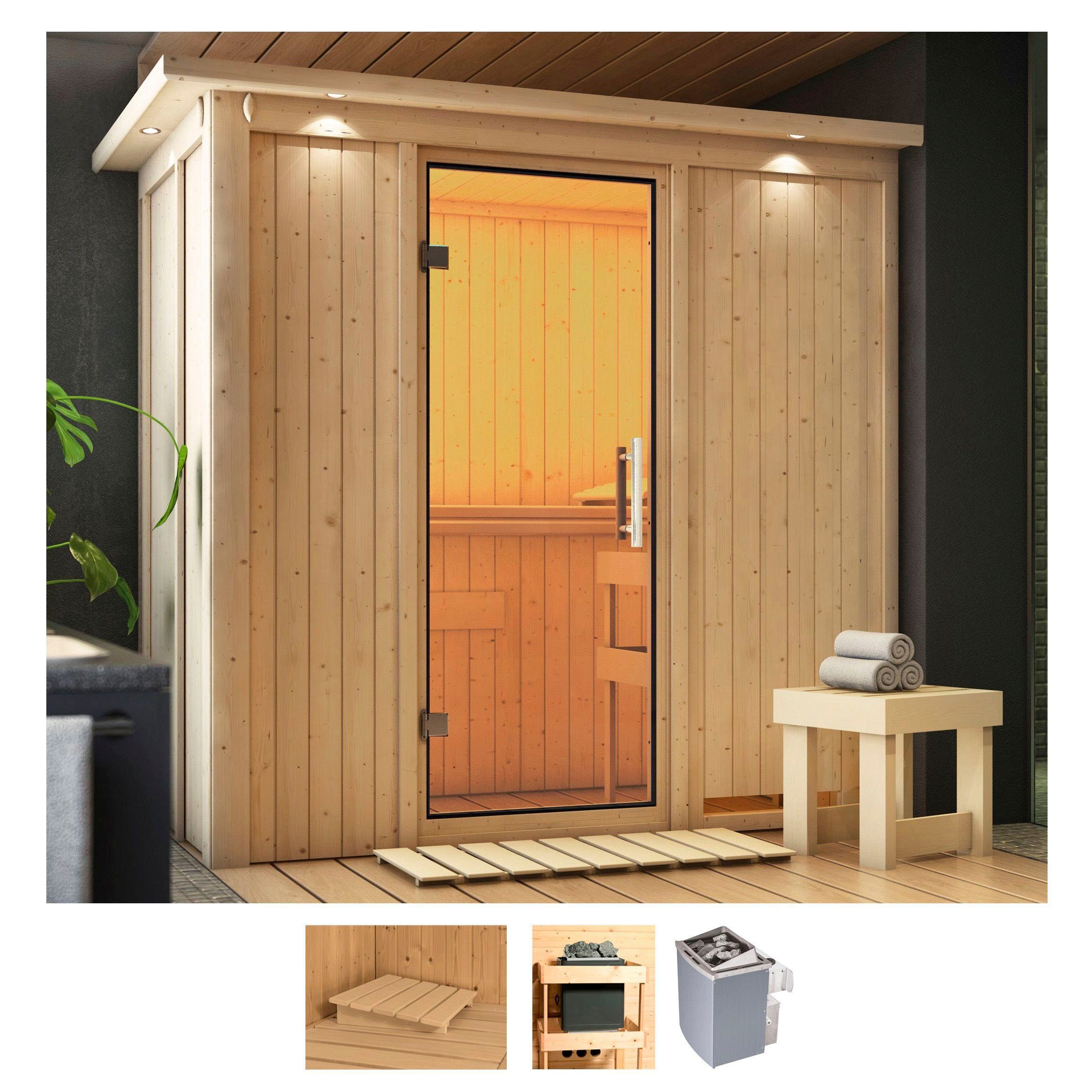 Sauna KARIBU "Vada", beige (naturbelassen), Saunaofen, integrierte Steuerung, 9 kW, Saunen, 9 KW-Ofen mit integrierter Steuerung Image