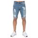 Enzo Mens Ripped Skinny Shorts - Sky Blue Cotton - Size 32 (Waist)