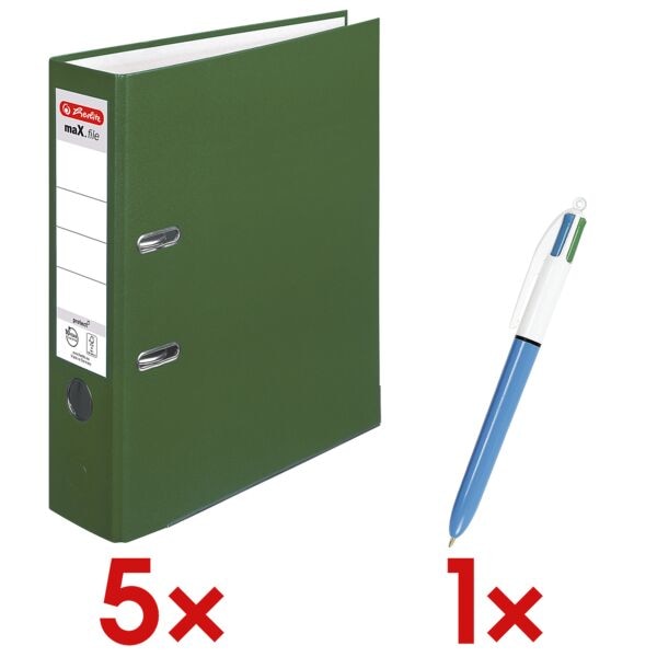 Herlitz 5x Ordner »maX.file protect« breit inkl. 4-Farb-Kugelschreiber »4 Colours« grün, 8x31.8x28.5 cm Image