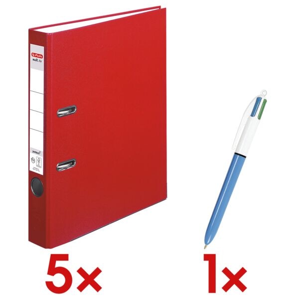 Herlitz 5x Ordner »maX.file protect« schmal inkl. 4-Farb-Kugelschreiber »4 Colours« rot, 5x31.8x28.5 cm Image
