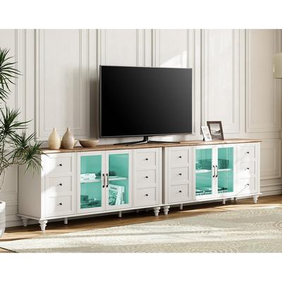 WAMPAT Farmhouse 2 in 1 TV Stand with Glass Door for up to 110" TVs, Modern Entertainment Center with LED Light - 116''