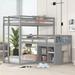 Wood L-Shaped Triple Twin Bunk Bed with Storage Cabinet, Blackboard, and Space-Saving Design