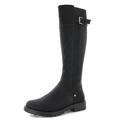 Ella Shoes Ladies Tall Boots Elegant Buckle Block Heel Knee High Stylish Casual Everyday Riding Boots Hayley (Black, numeric_7)