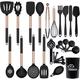 UXIYI Kitchen Utensils Set, Silicone Cooking Utensils, 27Pcs Spatula Set with Rose Gold Stainless Steel Handle,Black