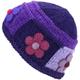 Hand Knitted Ladies Purple Pink Wool Knit Beanie Hat With Flower Felt Applique Patch Design Fleece Lined Warm Woolly Winter Lining