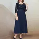 Robe de soirée longue à col rond pour femmes manches mi-longues taille haute coupe trapèze